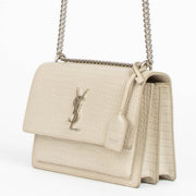 Authentic pre-loved Saint Laurent Beige Crocodile Embossed Medium Sunset Bag on Labellov.com
