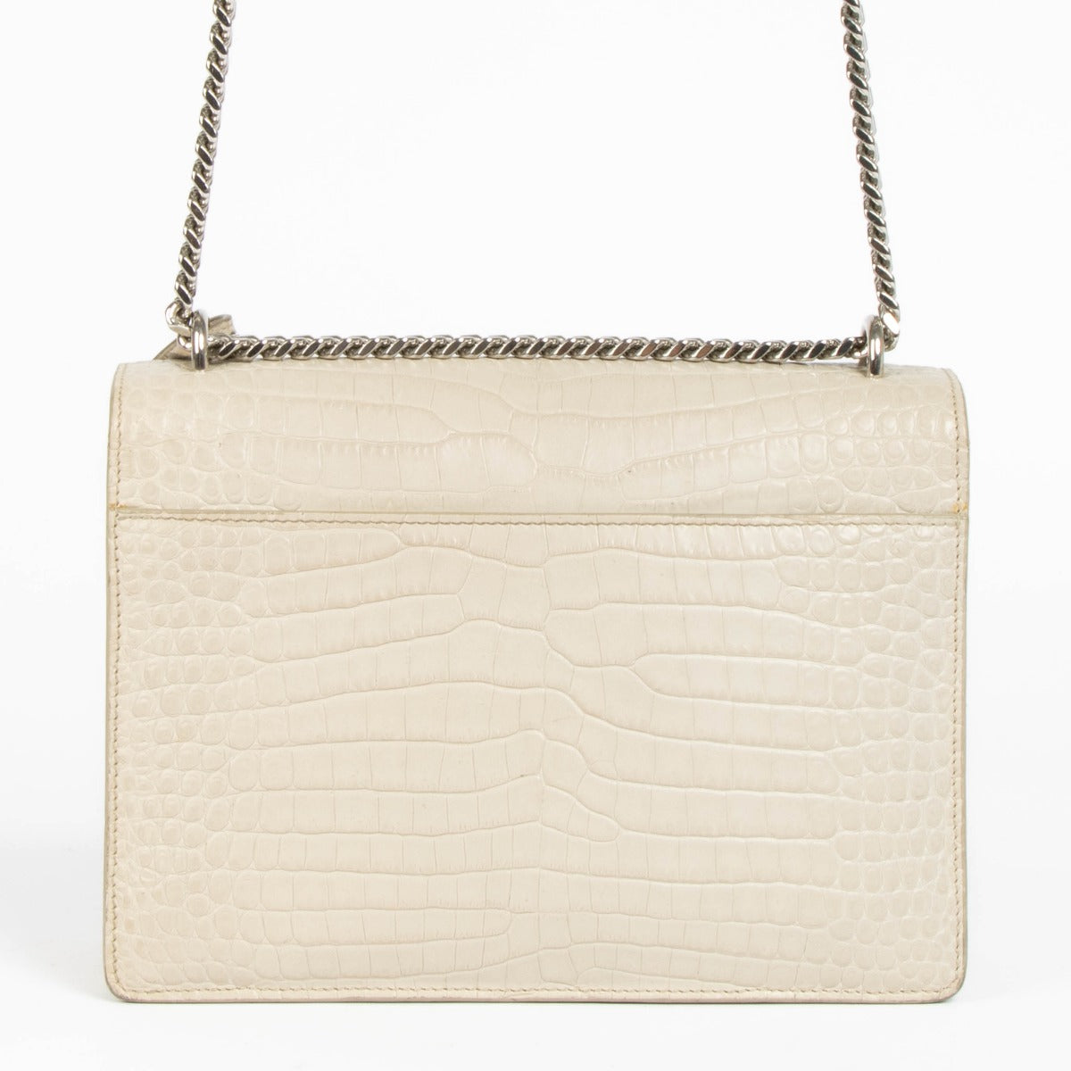 Authentic pre-loved Saint Laurent Beige Crocodile Embossed Medium Sunset Bag on Labellov.com