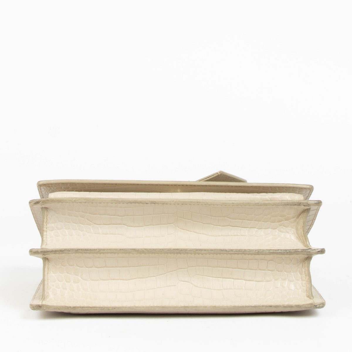 Authentic pre-loved Saint Laurent Beige Crocodile Embossed Medium Sunset Bag on Labellov.com