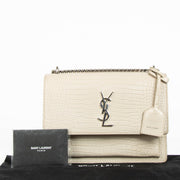 Authentic pre-loved Saint Laurent Beige Crocodile Embossed Medium Sunset Bag on Labellov.com