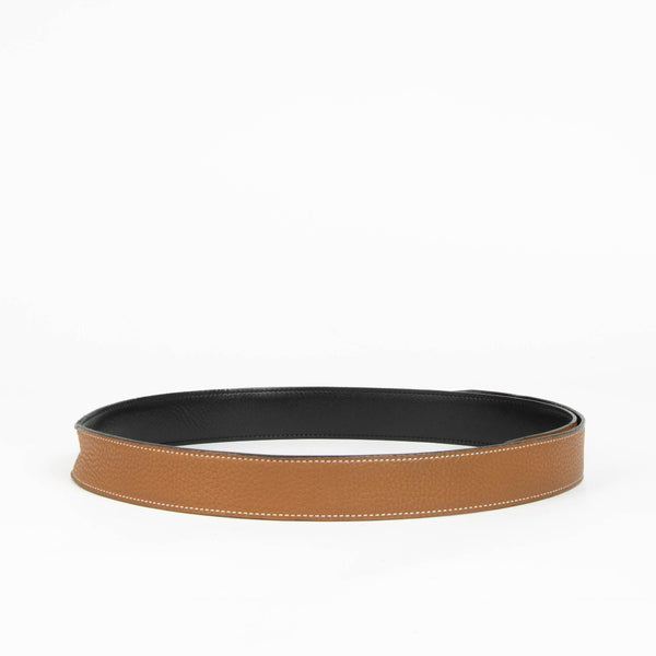 Authentic pre-loved Hermès Gold/Black Togo/Box Reversible Belt Strap 32 mm - Size 90 on Labellov.com