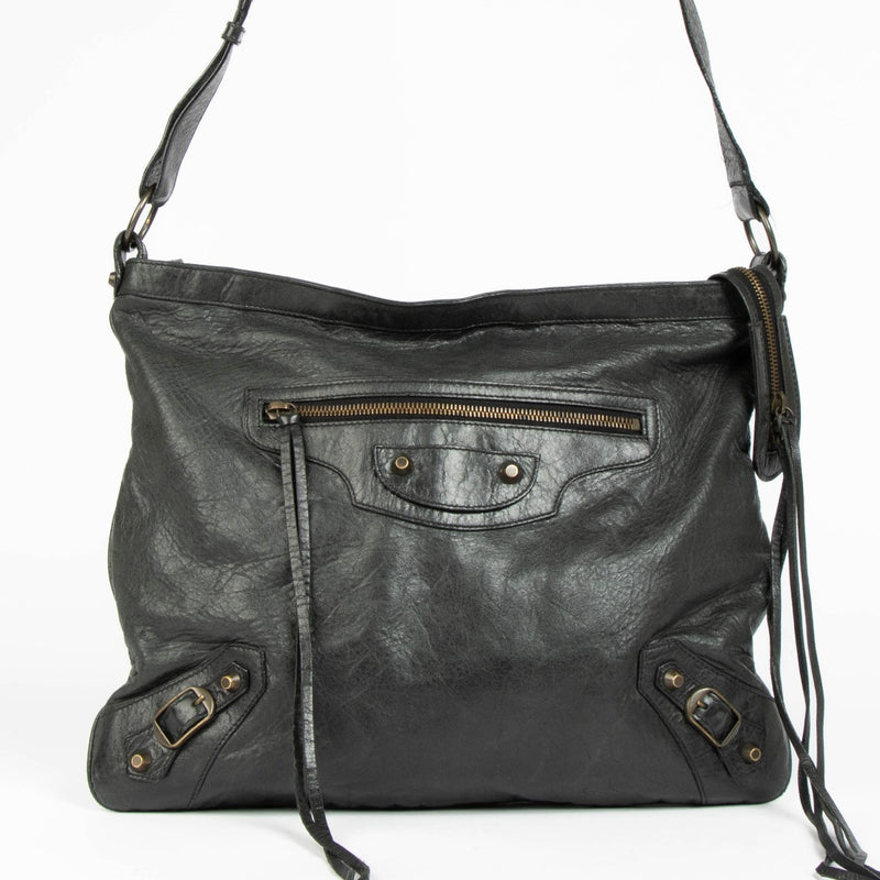 Sac messager Balenciaga Day en chèvre vert foncé