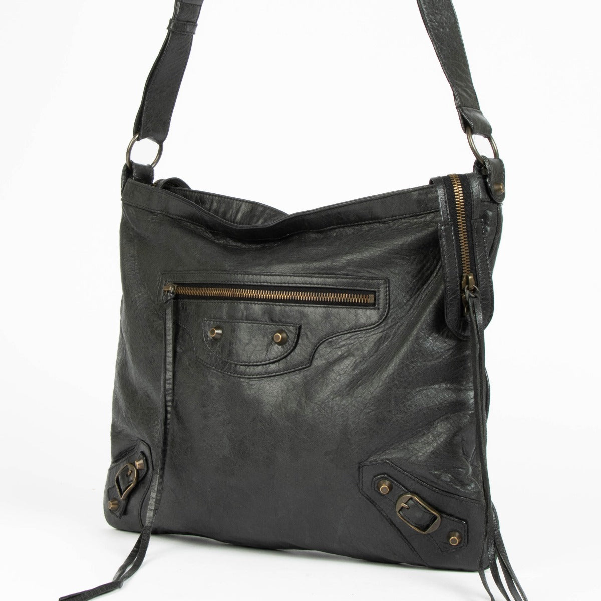 Sac messager Balenciaga Day en chèvre vert foncé