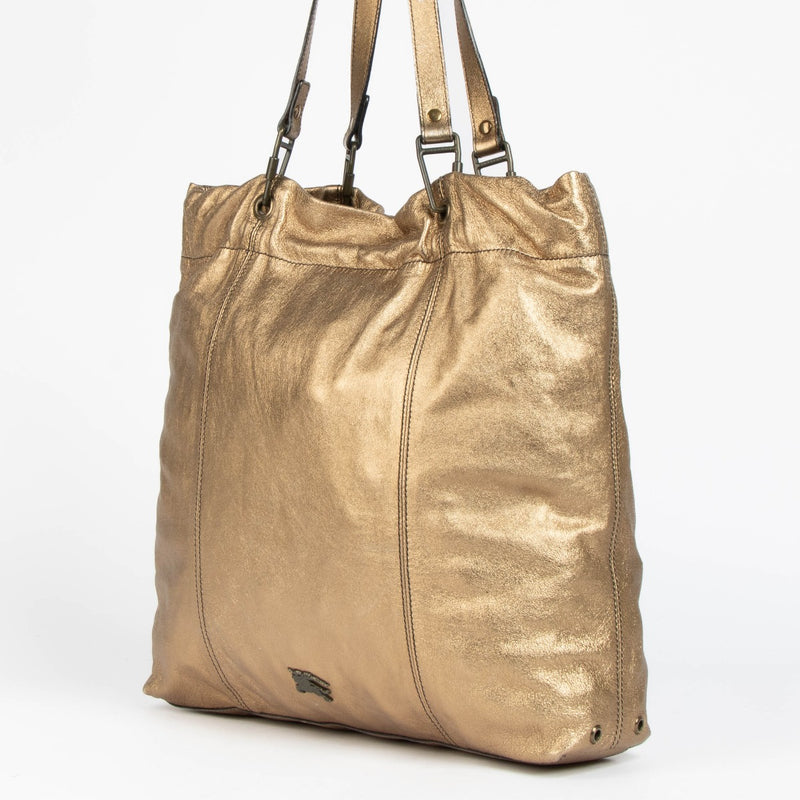 Burberry Metallic Gold Leather Elmgate Tote Bag