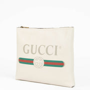 Authentic pre-loved Gucci Beige Leather Logo Zip Pouch on Labellov.com