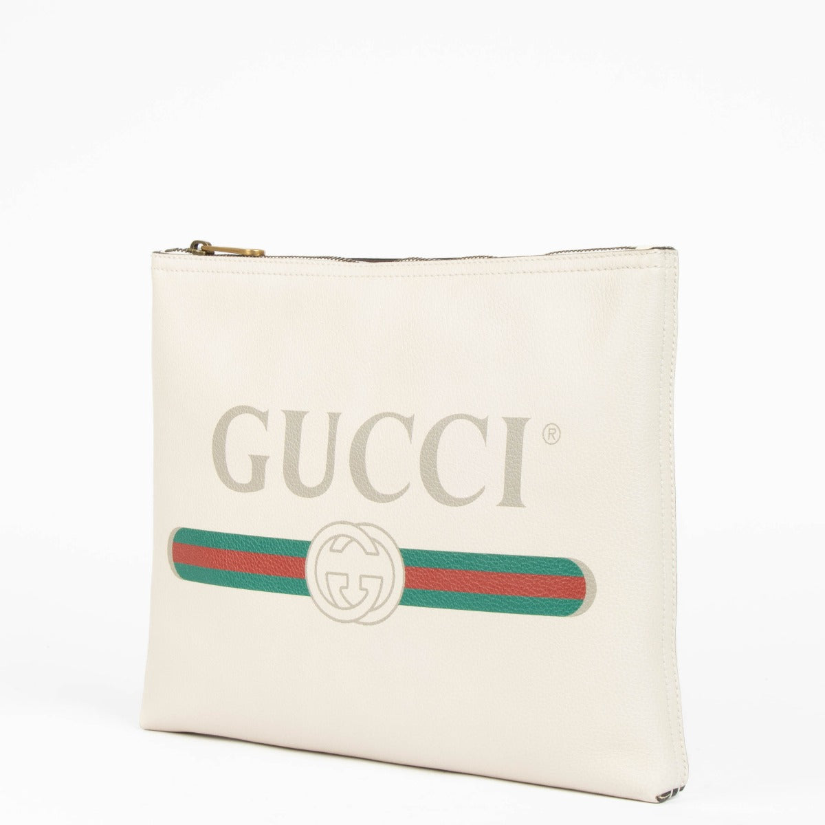 Authentic pre-loved Gucci Beige Leather Logo Zip Pouch on Labellov.com