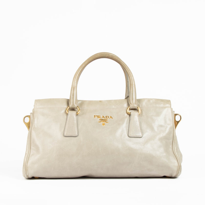 Authentic pre-loved Prada Grey Vitello Shine Shoulder Bag on Labellov.com
