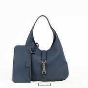 Authentic pre-loved Gucci Blue Grained Leather Medium Soft Jackie Shoulder Bag on Labellov.com