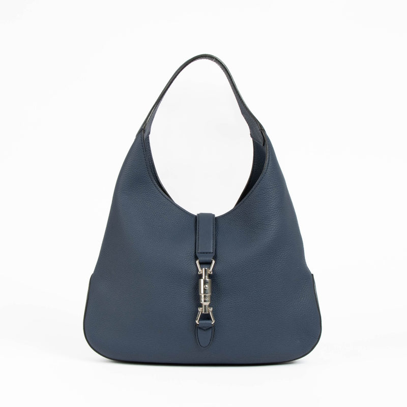 Authentic pre-loved Gucci Blue Grained Leather Medium Soft Jackie Shoulder Bag on Labellov.com