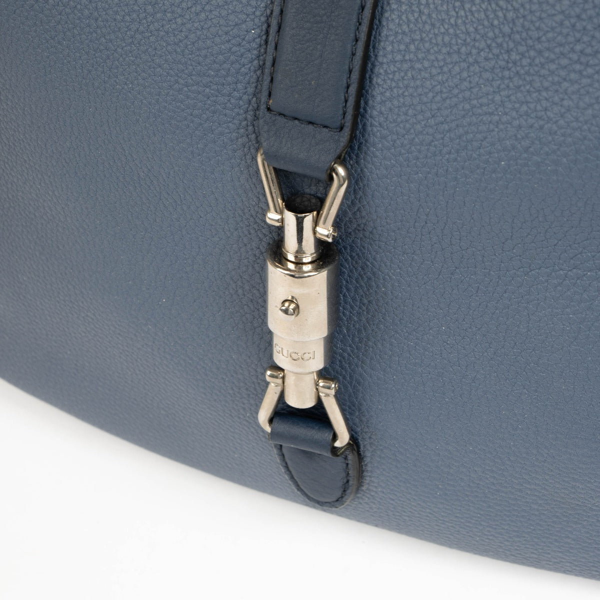 Authentic pre-loved Gucci Blue Grained Leather Medium Soft Jackie Shoulder Bag on Labellov.com