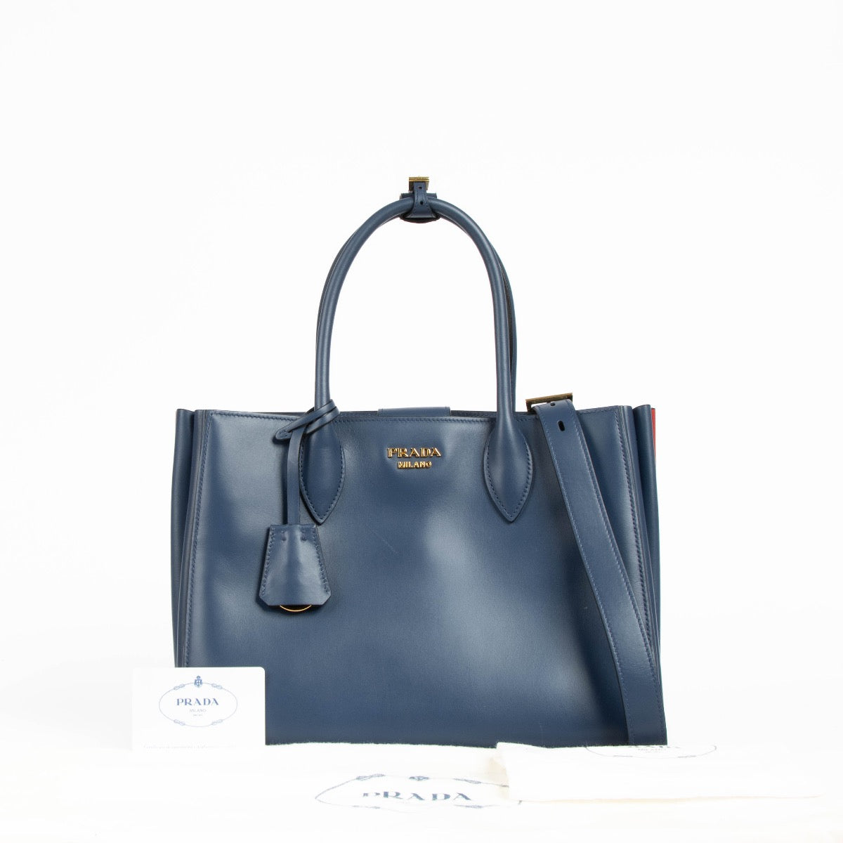 Authentic pre-loved Prada Blue Leather Saffiano Tote Bag on Labellov.com