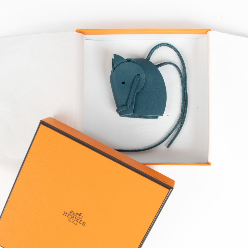 Authentic pre-loved Hermès Blue Leather Tete de Cheval Charm on Labellov.com