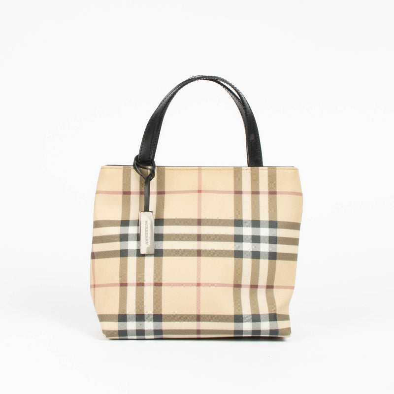 Authentic pre-loved Burberry Beige Check Mini Nova Tote Bag on Labellov.com
