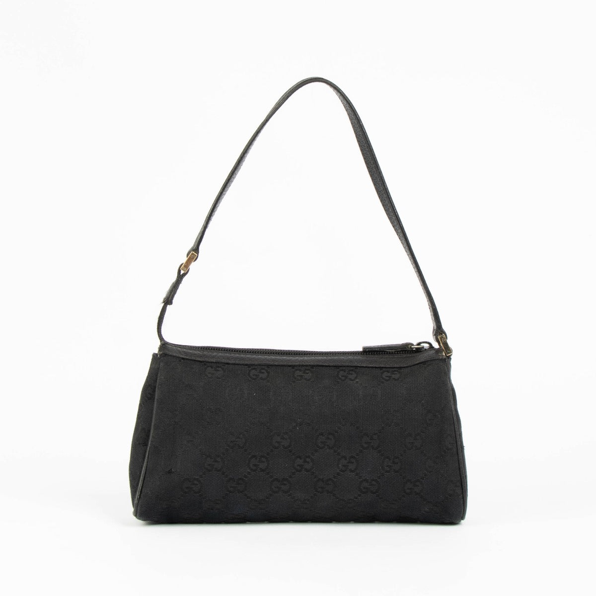 Authentic pre-loved Gucci Black GG Canvas D-Ring Pochette Bag on Labellov.com