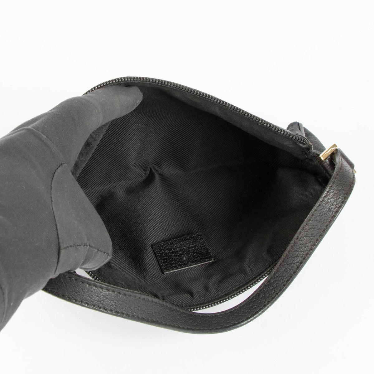 Authentic pre-loved Gucci Black GG Canvas D-Ring Pochette Bag on Labellov.com