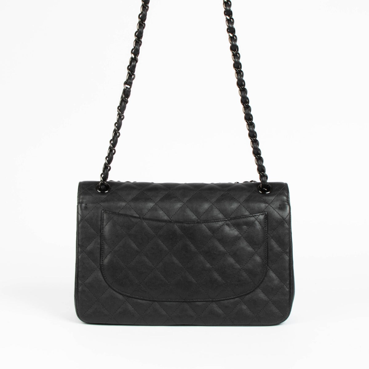 Shop this 100% authentic Chanel Black Crumpled Calfskin Large/Jumbo Classic Flap Bag at Labellov.com