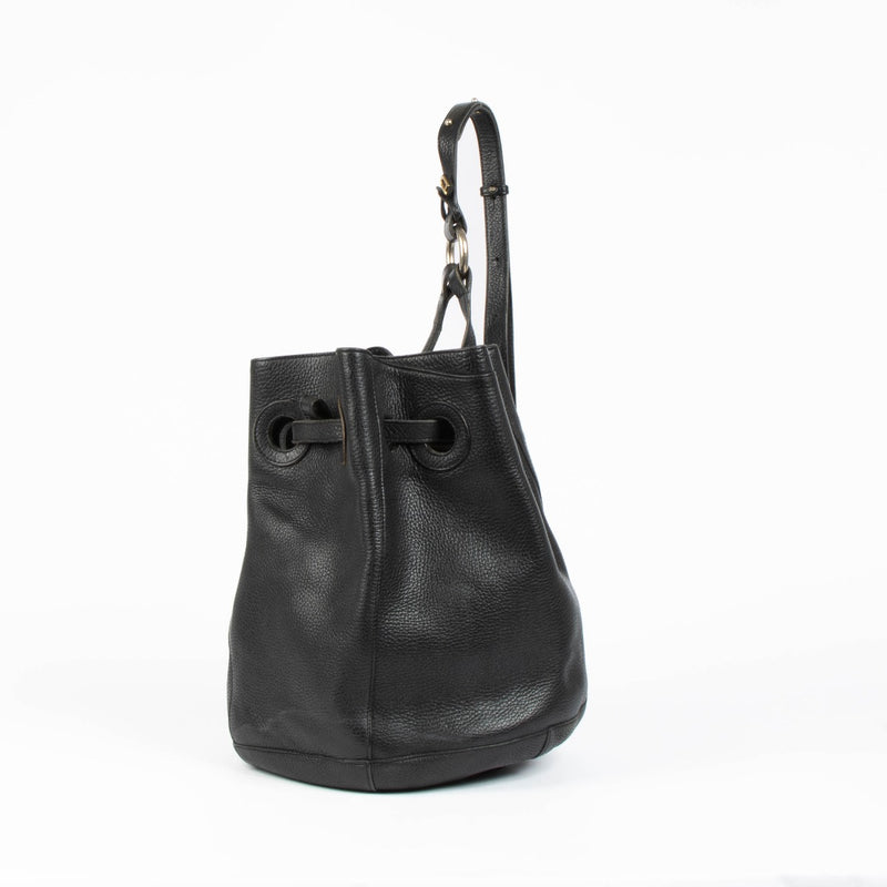 Authentic pre-loved Delvaux Black Leather Olivier Bucket Shoulder Bag on Labellov.com