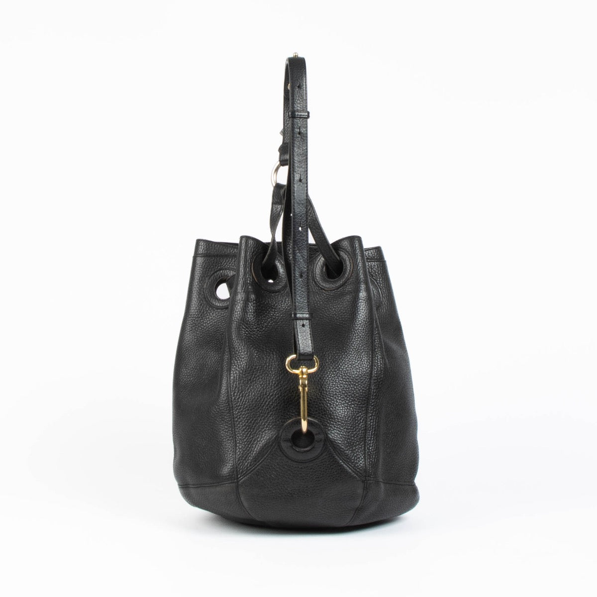 Authentic pre-loved Delvaux Black Leather Olivier Bucket Shoulder Bag on Labellov.com