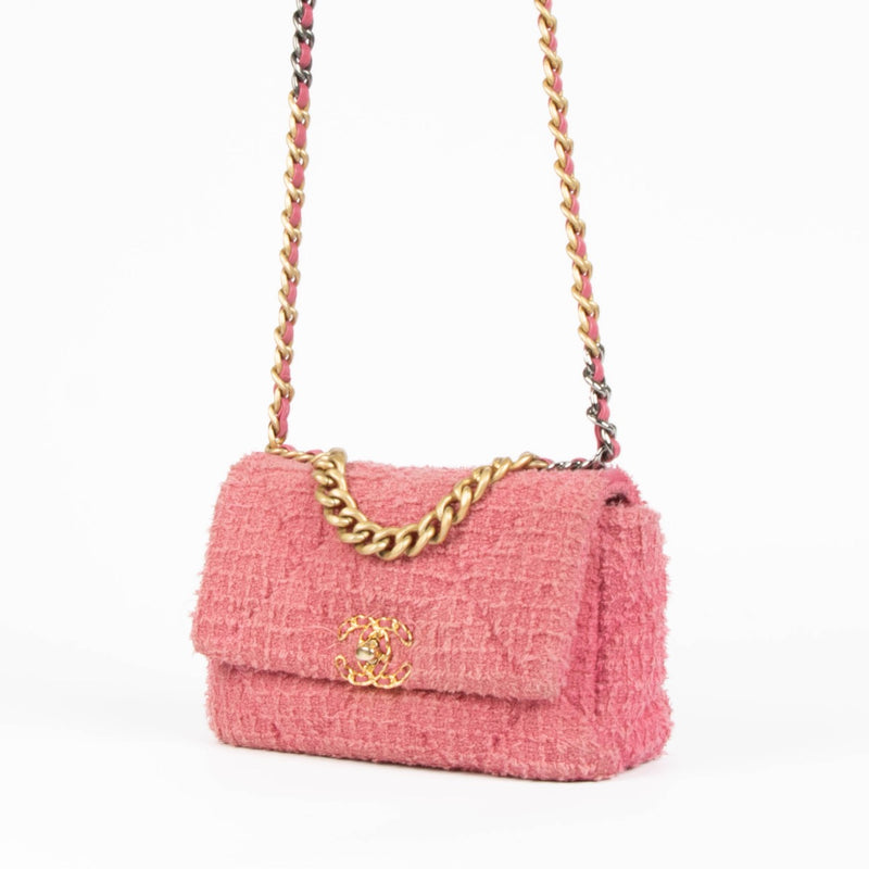 Authentic pre-loved Chanel Small Pink Tweed 19 Shoulder Bag on Labellov.com