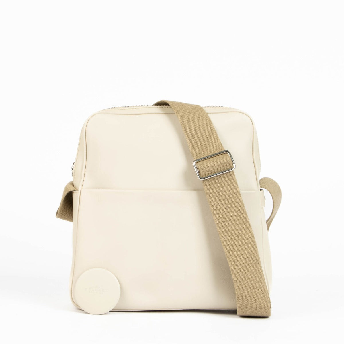 Shop this authentic Delvaux Cream Leather Crossbody Bag With Textile Strap pre-loved on Labellov. com