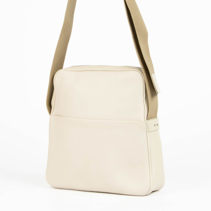 Shop this authentic Delvaux Cream Leather Crossbody Bag With Textile Strap pre-loved on Labellov. com