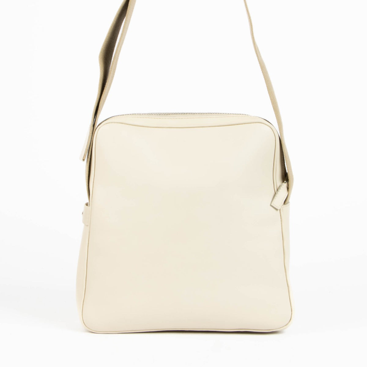 Shop this authentic Delvaux Cream Leather Crossbody Bag With Textile Strap pre-loved on Labellov. com