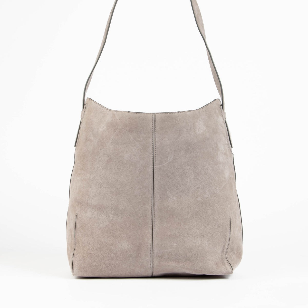 Authentic pre-loved Delvaux Taupe Nubuck 24 Heures Shoulder Bag on Labellov.com