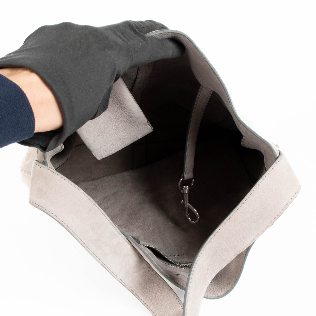 Authentic pre-loved Delvaux Taupe Nubuck 24 Heures Shoulder Bag on Labellov.com