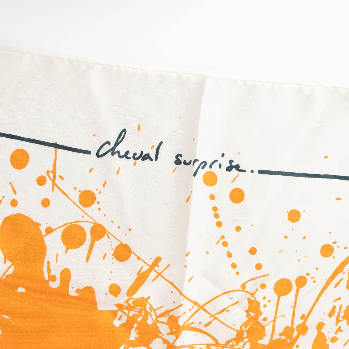 Hermès Blanc Orange Carre de Soie 90 Cheval Surprise Scarf 