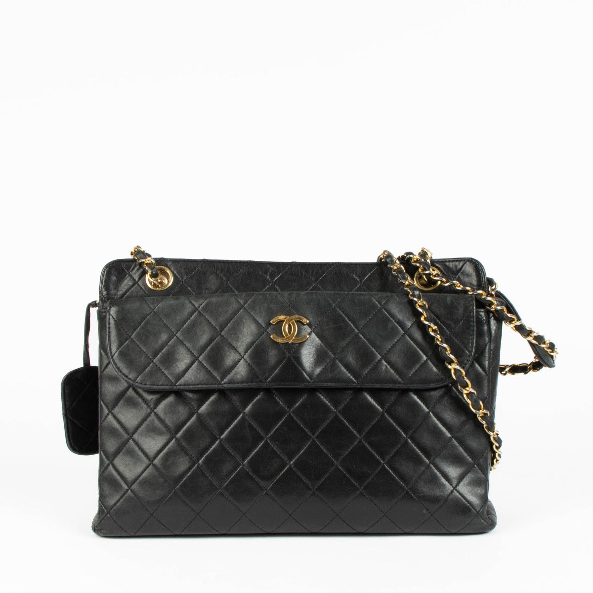 CHANEL ブラック レザー ヴィンテージ Chanel Vintage Black Lambskin Front Pocket Tote Bag – Labellov