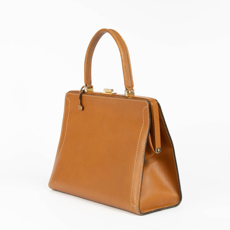 Authentic pre-loved Delvaux Cognac Leather Classicp Top Handle Bag on Labellov.com