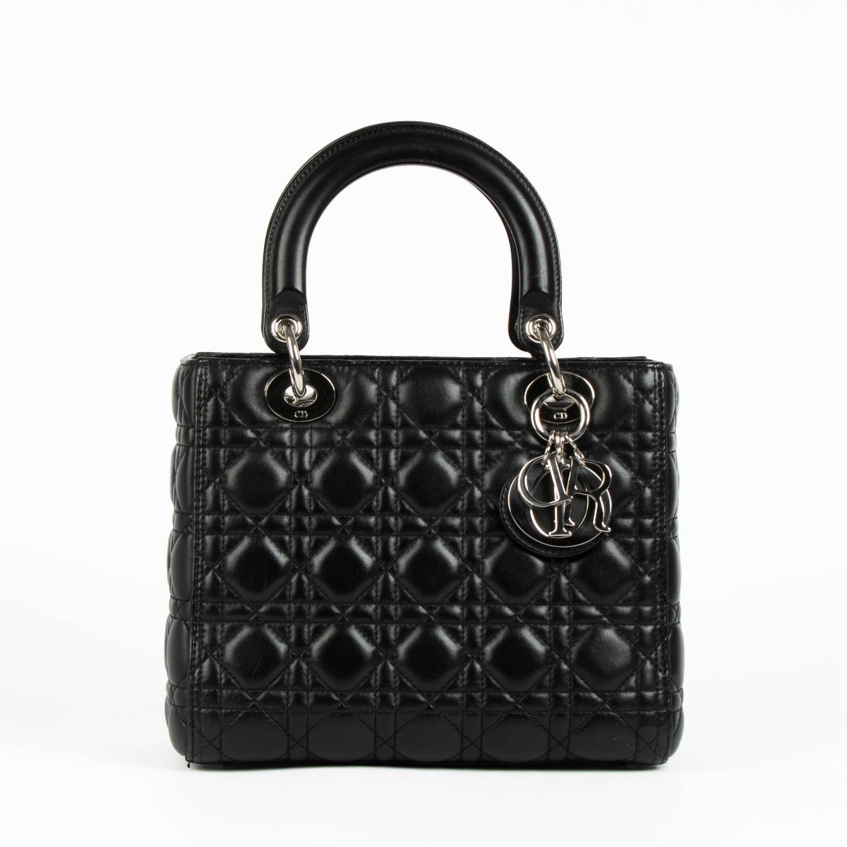 Authentic pre-loved Christian Dior Black Medium Lady Dior Top Handle Bag on Labellov.com