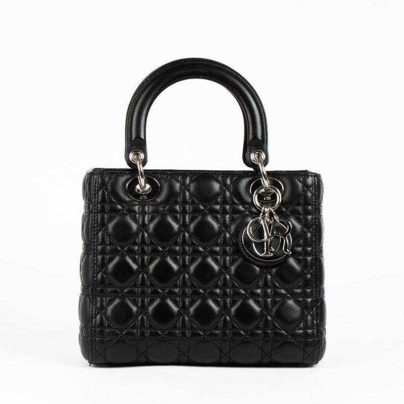 Authentic pre-loved Christian Dior Black Medium Lady Dior Top Handle Bag on Labellov.com