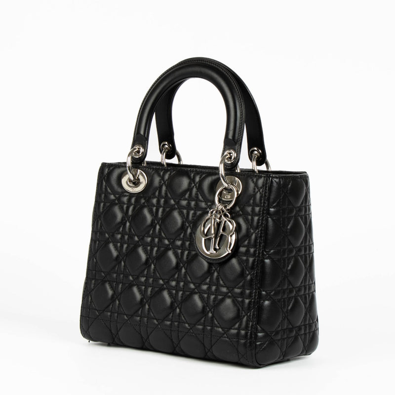 Authentic pre-loved Christian Dior Black Medium Lady Dior Top Handle Bag on Labellov.com