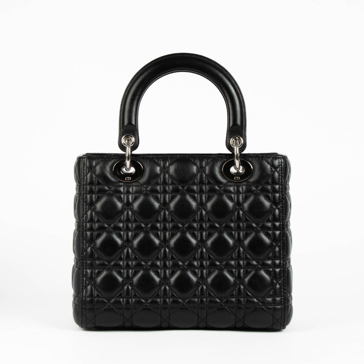Authentic pre-loved Christian Dior Black Medium Lady Dior Top Handle Bag on Labellov.com