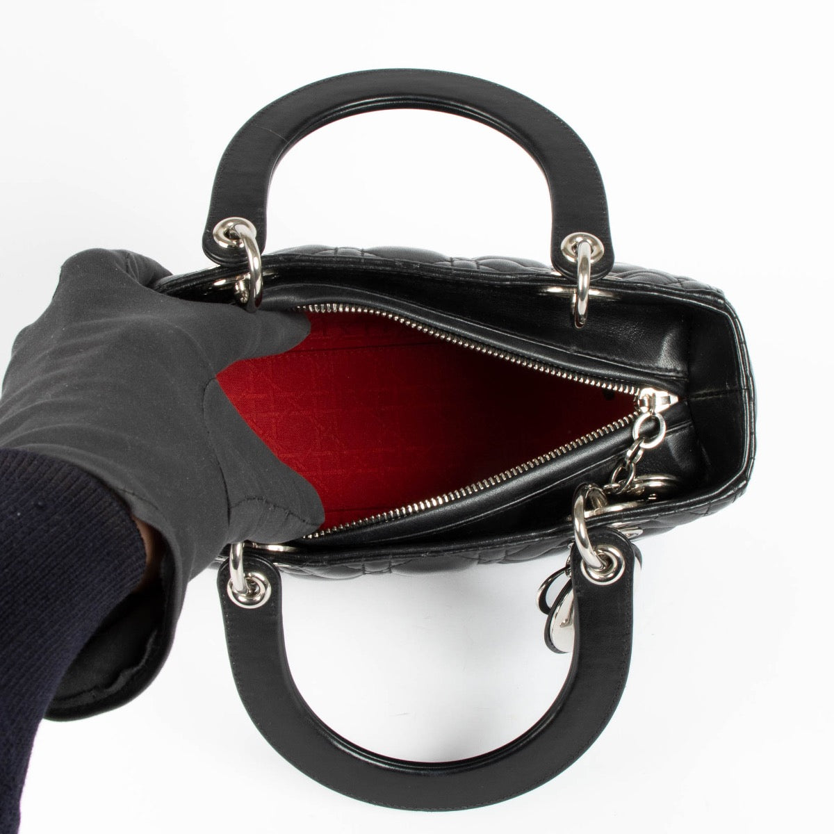 Authentic pre-loved Christian Dior Black Medium Lady Dior Top Handle Bag on Labellov.com