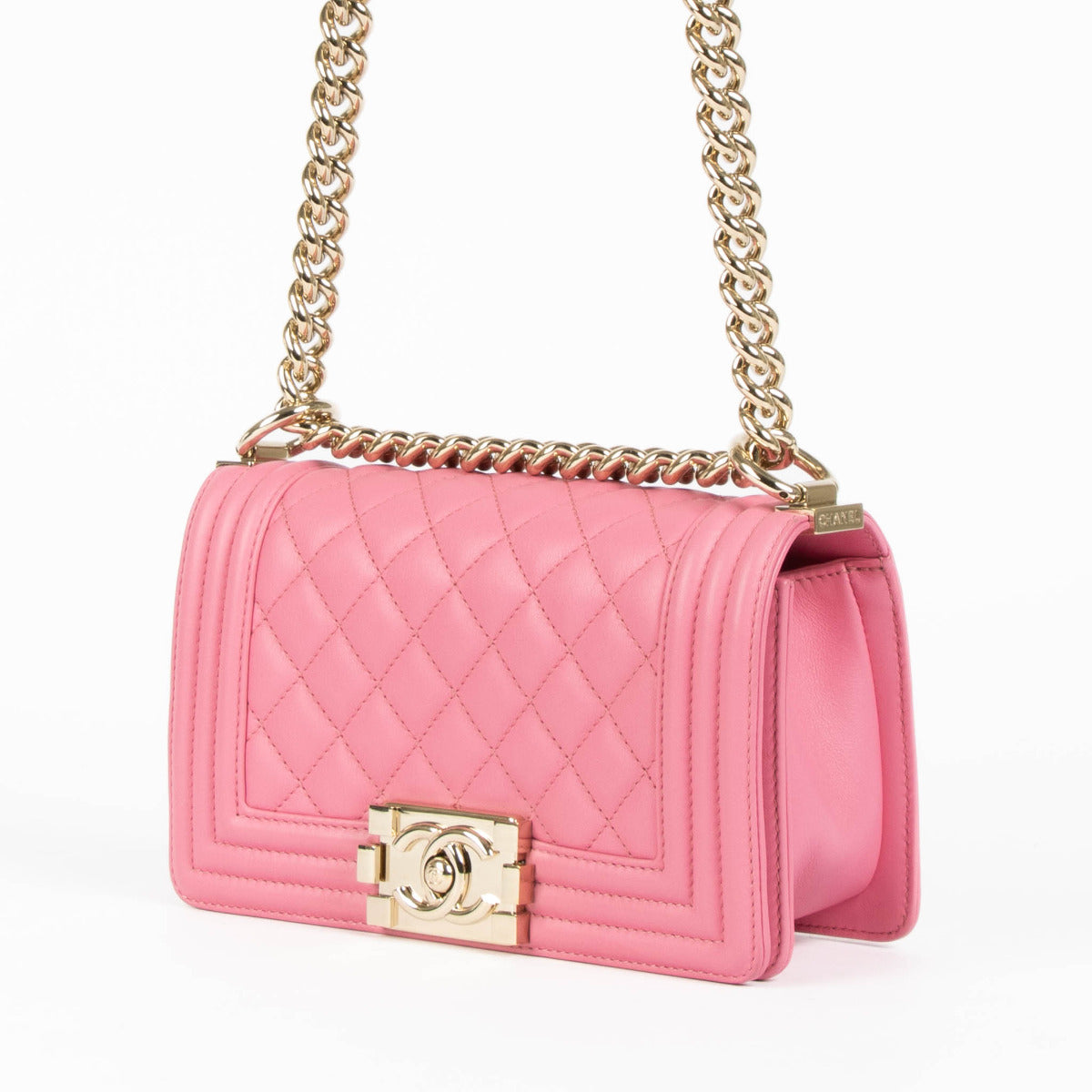 Chanel Pink Calfskin Small Boy Chanel Bag – Labellov