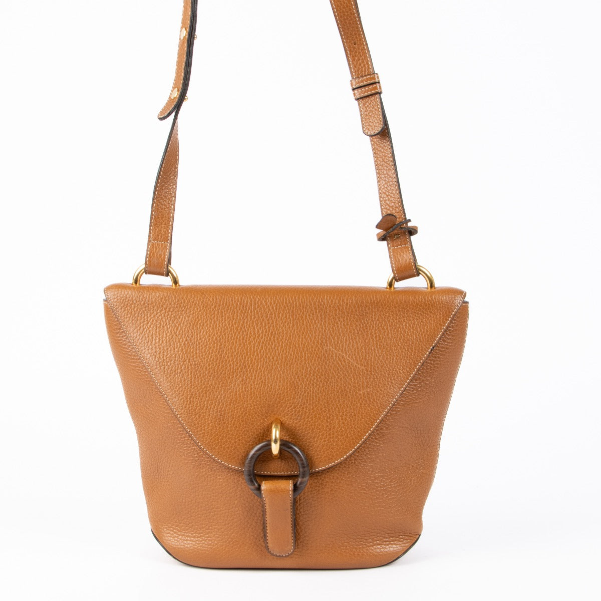 Authentic pre-loved Delvaux Cognac Leather Mimosa Shoulder Bag on Labellov.com