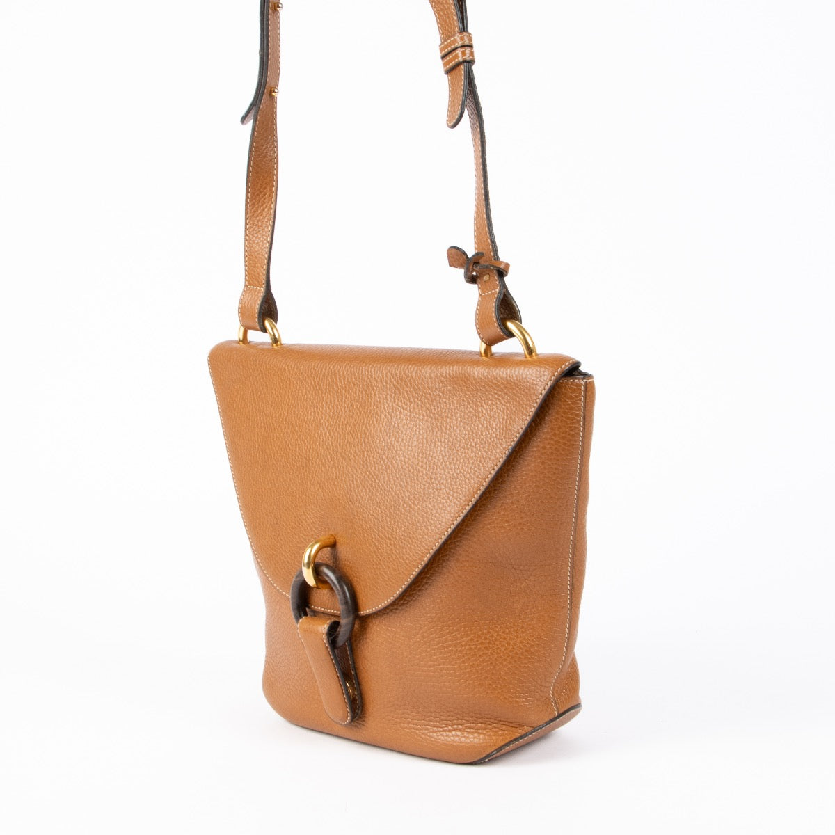 Authentic pre-loved Delvaux Cognac Leather Mimosa Shoulder Bag on Labellov.com