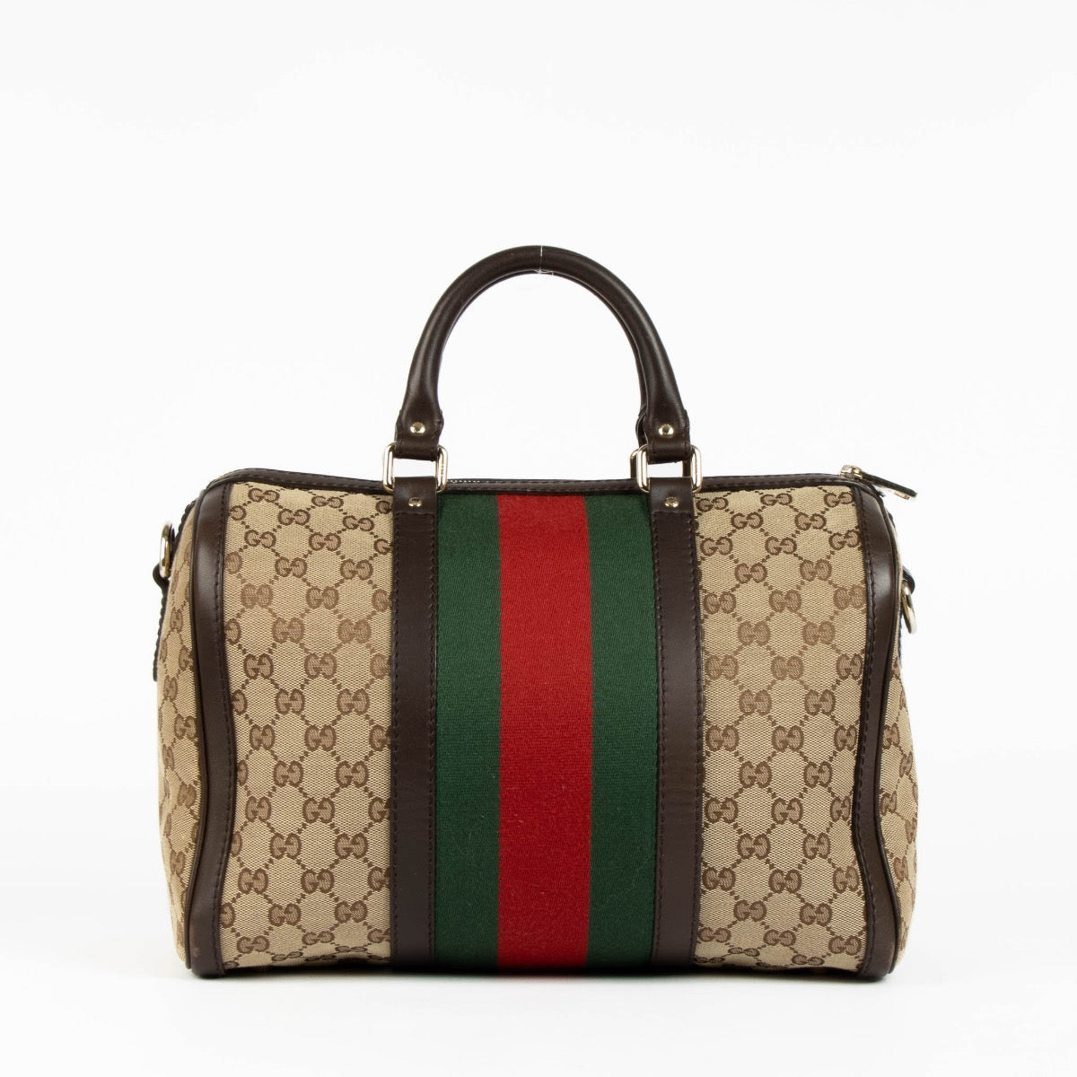 Authentic pre-loved Gucci Monogram Canvas Boston Top Handle Bag on Labellov.com