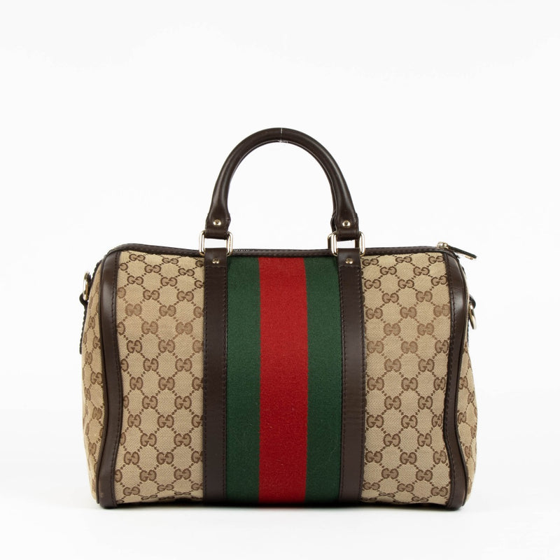 Authentic pre-loved Gucci Monogram Canvas Boston Top Handle Bag on Labellov.com