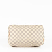 Authentic pre-loved Louis Vuitton White Damier Azur Canvas Speedy 30 Top Handle Bag on Labellov.com