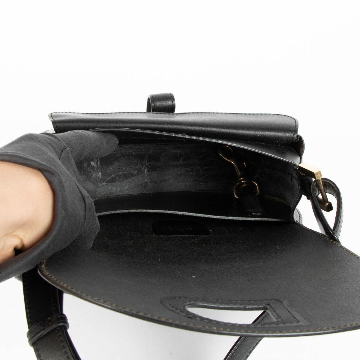 Authentic pre-loved Delvaux Black Leather Kate PM Crossbody Bag on Labellov.com