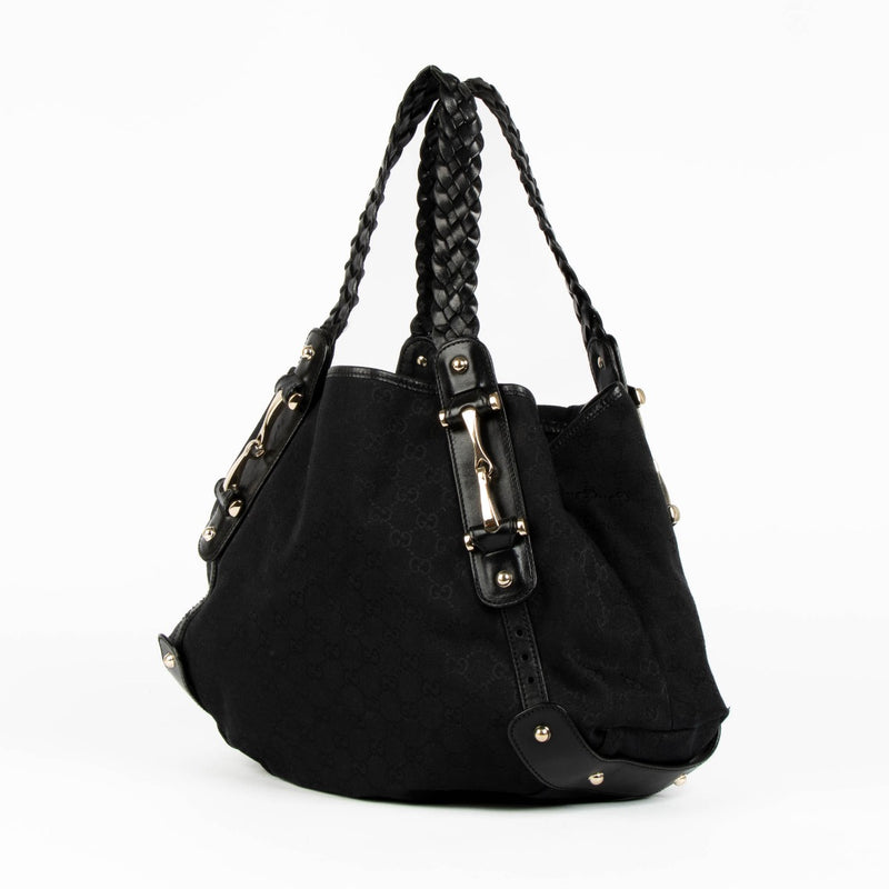 Authentic pre-loved Gucci Black Monogram Canvas Pelham Shoulder Bag on Labellov.com