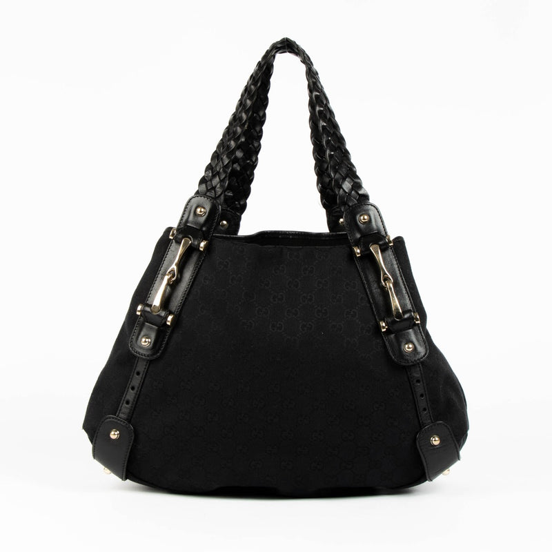 Authentic pre-loved Gucci Black Monogram Canvas Pelham Shoulder Bag on Labellov.com