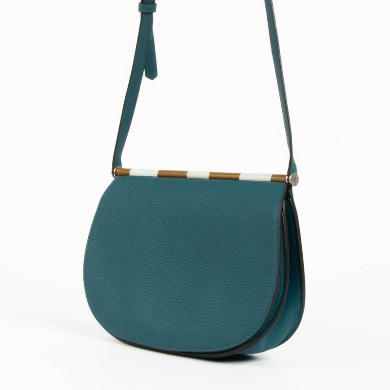 Hermès Sac Saut 25 Vert Bosphore Clemence/Chevre Mysore PHW