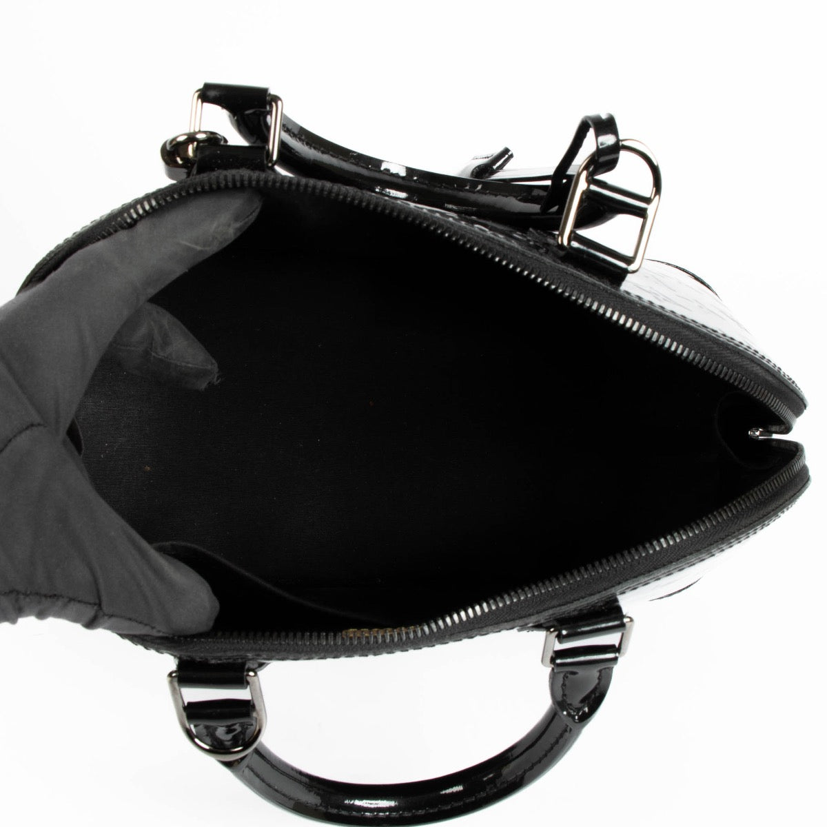 Authentic pre-loved Louis Vuitton Black Vernis Alma PM Top Handle Bag on Labellov.com