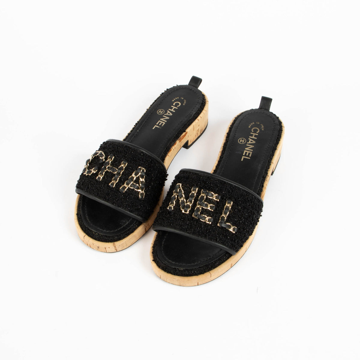 Chanel Black Cork Slipper Flats - size 41