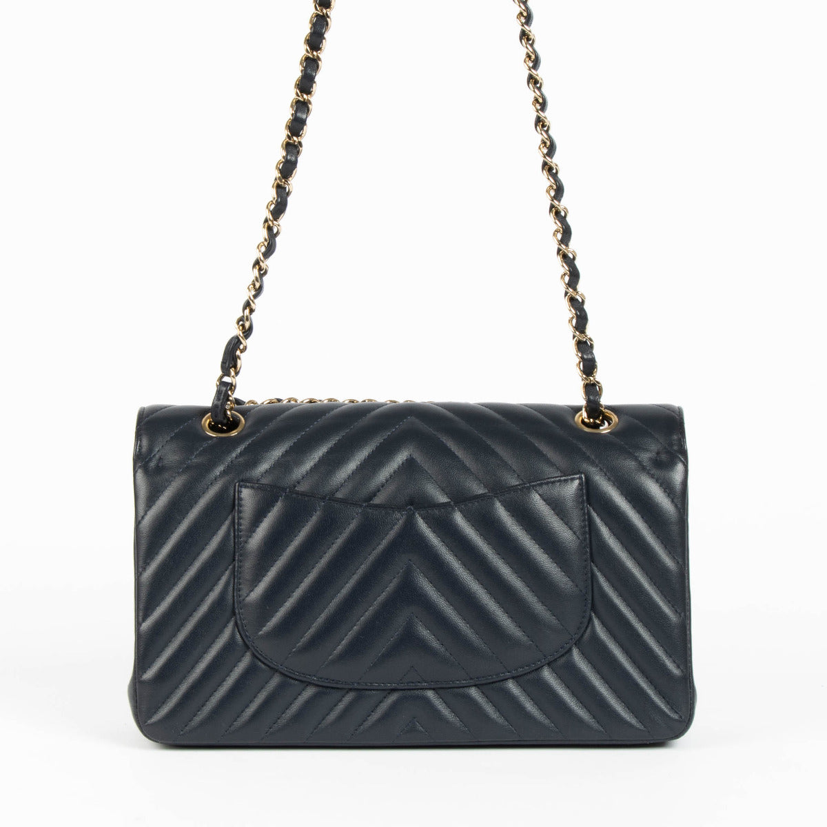 Chanel Navy Blue Chevron Medium Classic Flap Bag