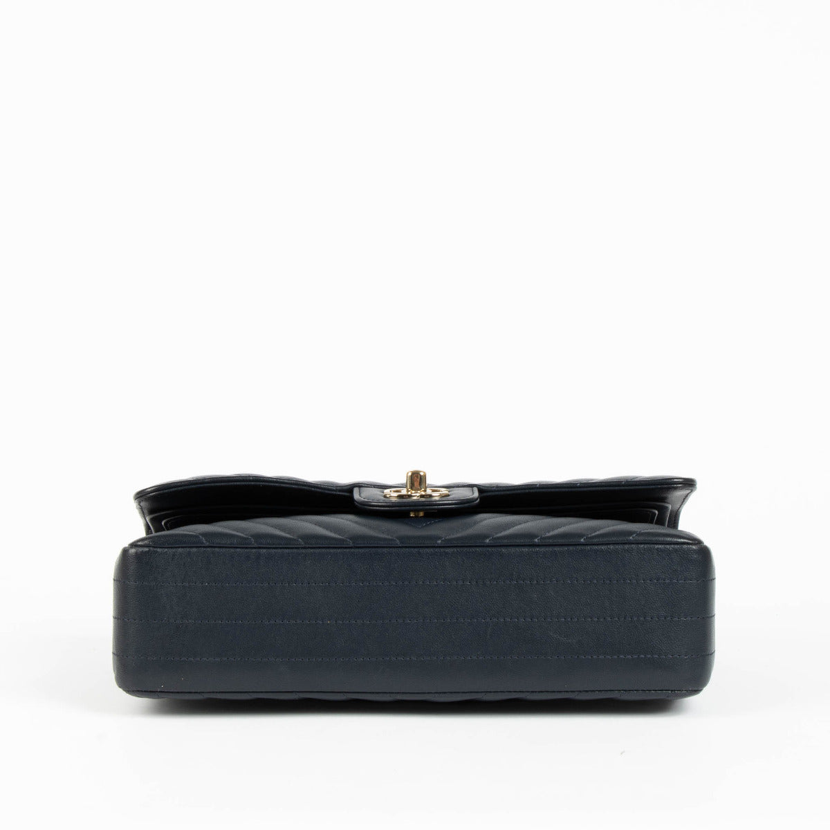 Chanel Navy Blue Chevron Medium Classic Flap Bag